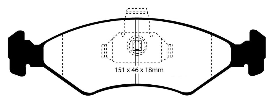 EBC Blackstuff Bremsbeläge Vorderachse DP1051 mit R90 für Ford Escort 4 1.6 XR3i (77kw/ 105PS) Baujahr: 01/86-08/89 mit HSN TSN: 0928 624