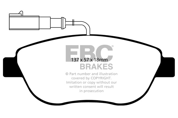 EBC Yellowstuff Bremsbeläge Vorderachse DP41383/2R mit R90 für Abarth 500 / 595 45383 (103kw/ 140PS) Baujahr: 45444 mit HSN TSN: 1727 ABA