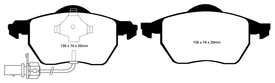 EBC Greenstuff 2000 Bremsbeläge Vorderachse DP21483 mit R90 für Audi A4 2.0 (96kw/ 130PS) Baujahr: 09/01-12/04 mit HSN TSN: 0588 775