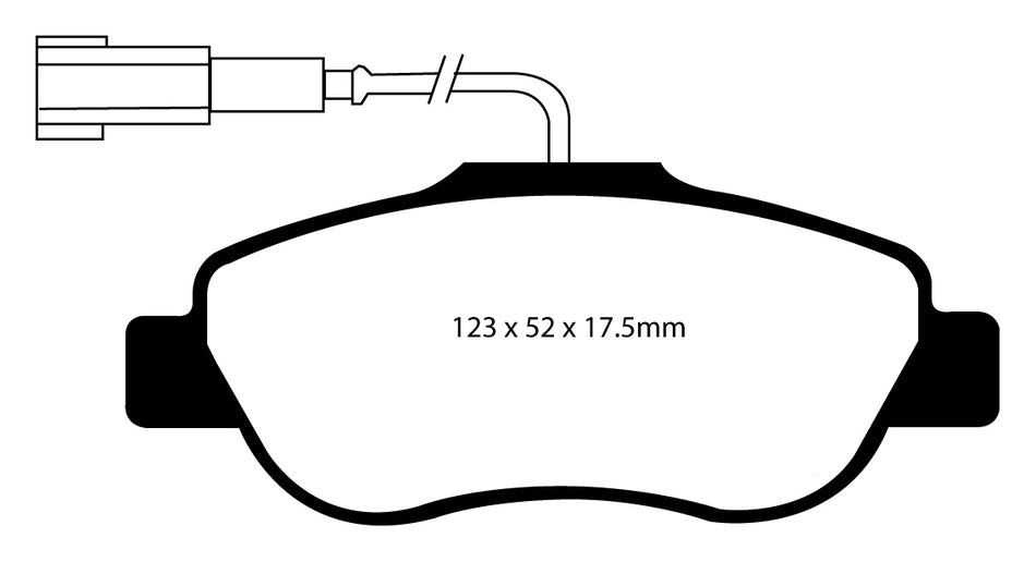EBC Greenstuff 2000 Bremsbeläge Vorderachse DP21573/2 ohne R90 für Fiat 500 1.3 D Multijet (55kw/ 75PS) Baujahr: 10/07 - mit HSN TSN: 4136 AJC
