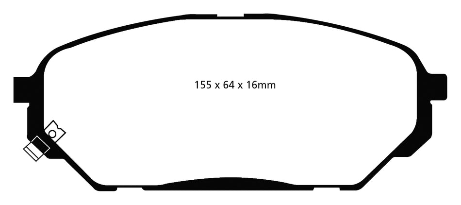 EBC Greenstuff 6000 Bremsbeläge Vorderachse DP61813 ohne R90 für Hyundai ix55 3.0 V6 CRDi (184kw/ 250PS) Baujahr: 09/11- mit HSN TSN: 8252 AFL