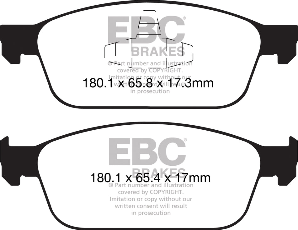 EBC Yellowstuff Bremsbeläge Vorderachse DP42145R mit R90 für Ford Focus 3 Turnier 2.0 ST (184kw/ 250PS) Baujahr: 07/12-02/20 mit HSN TSN: 8566 BFH