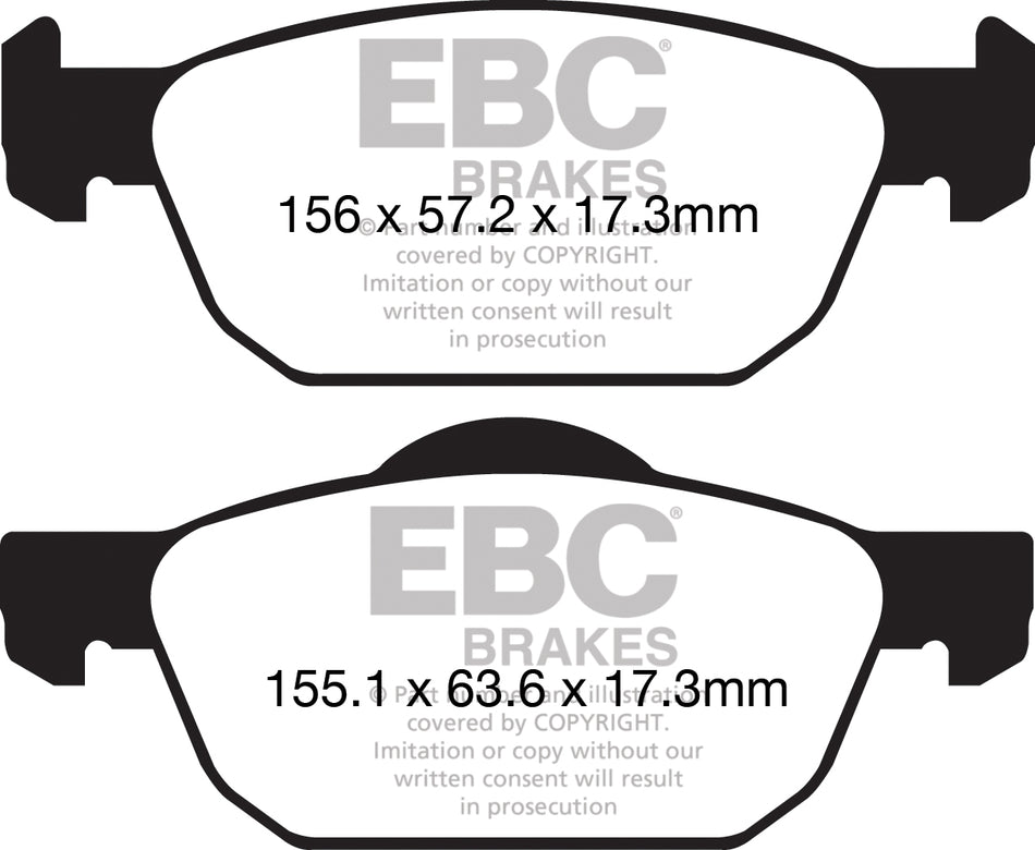 EBC Yellowstuff Bremsbeläge Vorderachse DP42154R mit R90 für Honda Civic 9 2.2 i-DTEC (FK3) (110kw/ 150PS) Baujahr: 02/12- mit HSN TSN: 2131 AAR