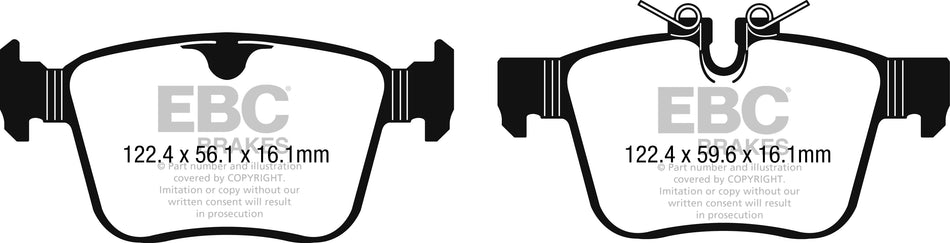 EBC Greenstuff 6000 Bremsbeläge Hinterachse DP62246 ohne R90 für Land Rover Range Rover 5 2.0 P300 MHEV 4x4 (221kw/ 300PS) Baujahr: 12/18- mit HSN TSN: 1590 AIL