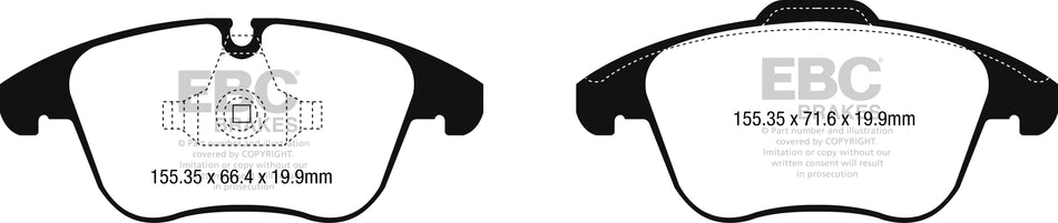 EBC Redstuff Bremsbeläge Vorderachse DP32252C mit R90 für Jaguar XE 2.0 D (132kw/ 180PS) Baujahr: 03/15- mit HSN TSN: 1590 ADU