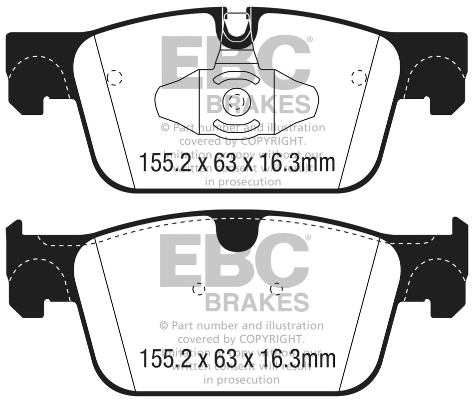 EBC Greenstuff 6000 Bremsbeläge Vorderachse DP62305 ohne R90 für Volvo XC60 II 2.0 T5 AWD (187kw/ 254PS) Baujahr: 03/17- mit HSN TSN: 9101 BJD