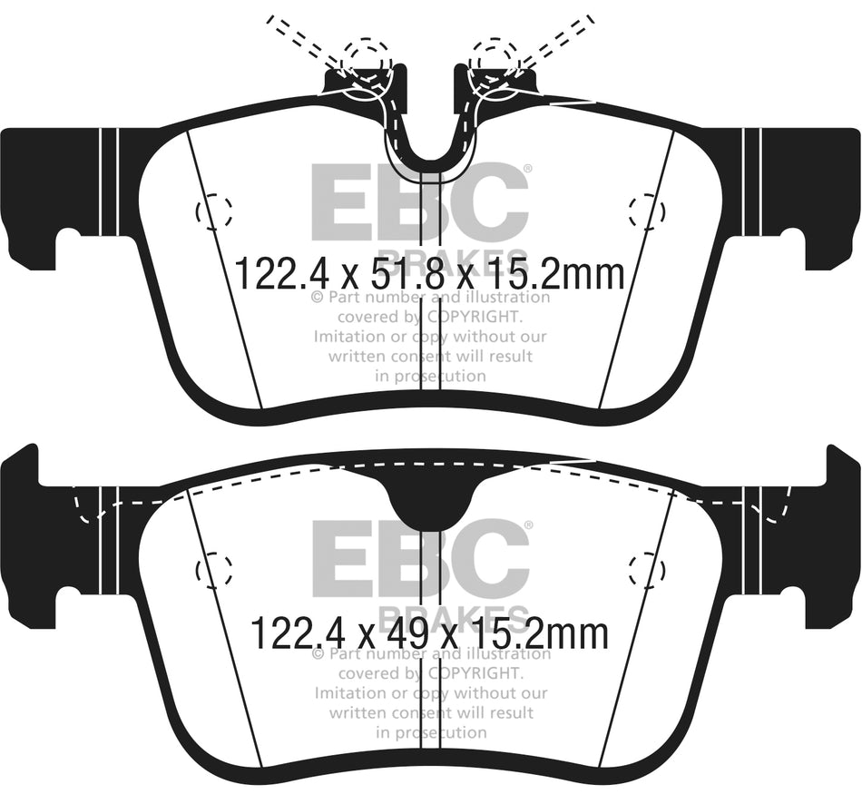 EBC Greenstuff 6000 Bremsbeläge Hinterachse DP62306 ohne R90 für Volvo XC60 II 2.0 T6 AWD (235kw/ 320PS) Baujahr: 03/17- mit HSN TSN: 9101 BJC