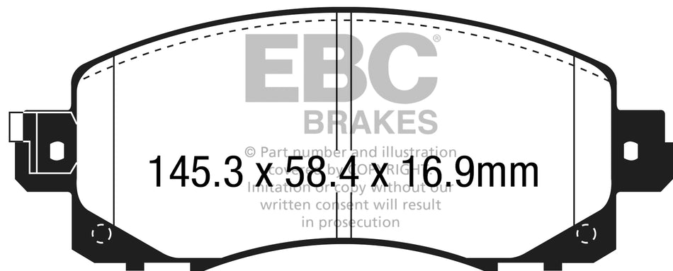 EBC Yellowstuff Bremsbeläge Vorderachse DP42330R mit R90 für Subaru Impreza 2.0 i AWD (GT7) (115kw/ 156PS) Baujahr: 10/16- mit HSN TSN: 7106 ADM