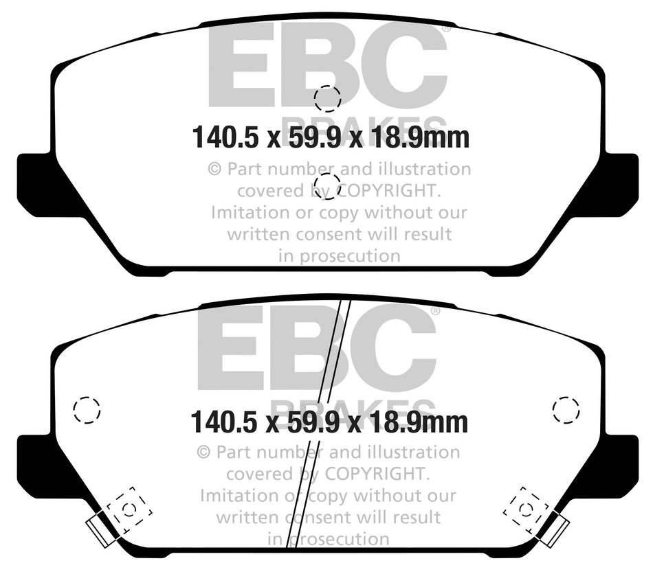 EBC Yellowstuff Bremsbeläge Vorderachse DP42343R mit R90 für Hyundai i30 CW 1.6 CRDi (85kw/ 116PS) Baujahr: 08/18- mit HSN TSN: 1349 AFB