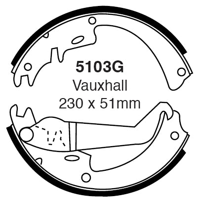 EBC Bremsbacken Hinterachse 5103G  für Opel Ascona A 1.9 SR (66kw/ 90PS) Baujahr: 03/71-02/75 mit HSN TSN: 0039 491