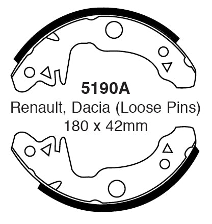 EBC Bremsbacken Hinterachse 5190A  für Dacia 1310 Stufenheck (U, X) 45352 (40kw/ 54PS) Baujahr: 05/83-07/04 mit HSN TSN: 8202 301