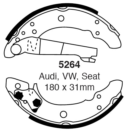 EBC Bremsbacken Hinterachse 5264  für Audi 80 1.6 D (40kw/ 54PS) Baujahr: 08/80-08/86 mit HSN TSN: 0591 320