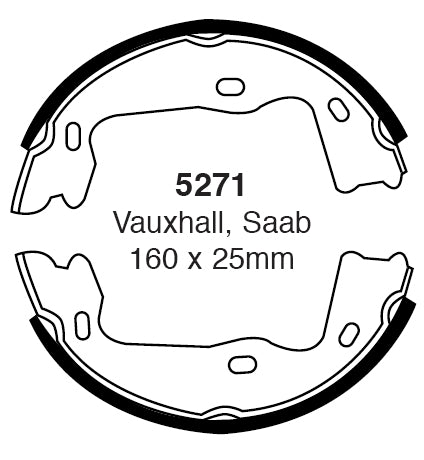 EBC Handbremsbacken  5271  für Saab 900 (2) 2.0i (96kw/ 131PS) Baujahr: 12/93-02/98 mit HSN TSN: 9116 378