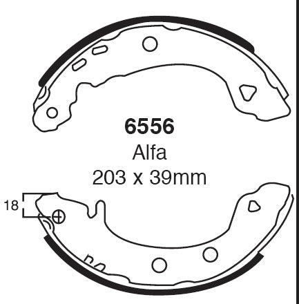EBC Bremsbacken Hinterachse 6556  für Alfa Romeo 33 1.4i.e. (66kw/ 90PS) Baujahr: 06/91-09/94 mit HSN TSN: 4114 409