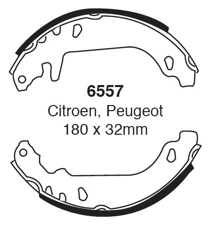 EBC Bremsbacken Hinterachse 6557  für Peugeot 306 1.9 D (55kw/ 75PS) Baujahr: 03/98-05/01 mit HSN TSN: 3003 859
