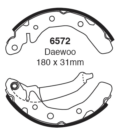 EBC Bremsbacken Hinterachse 6572  für Daewoo Matiz 0.8 (38kw/ 52PS) Baujahr: 09/98- mit HSN TSN: 8260 024