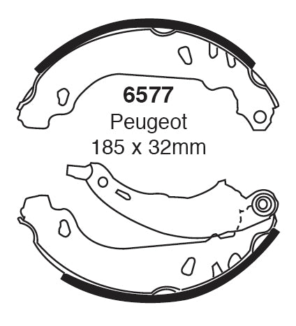 EBC Bremsbacken Hinterachse 6577  für Peugeot 206 1.1i (44kw/ 60PS) Baujahr: 09/98- mit HSN TSN: 3003 514